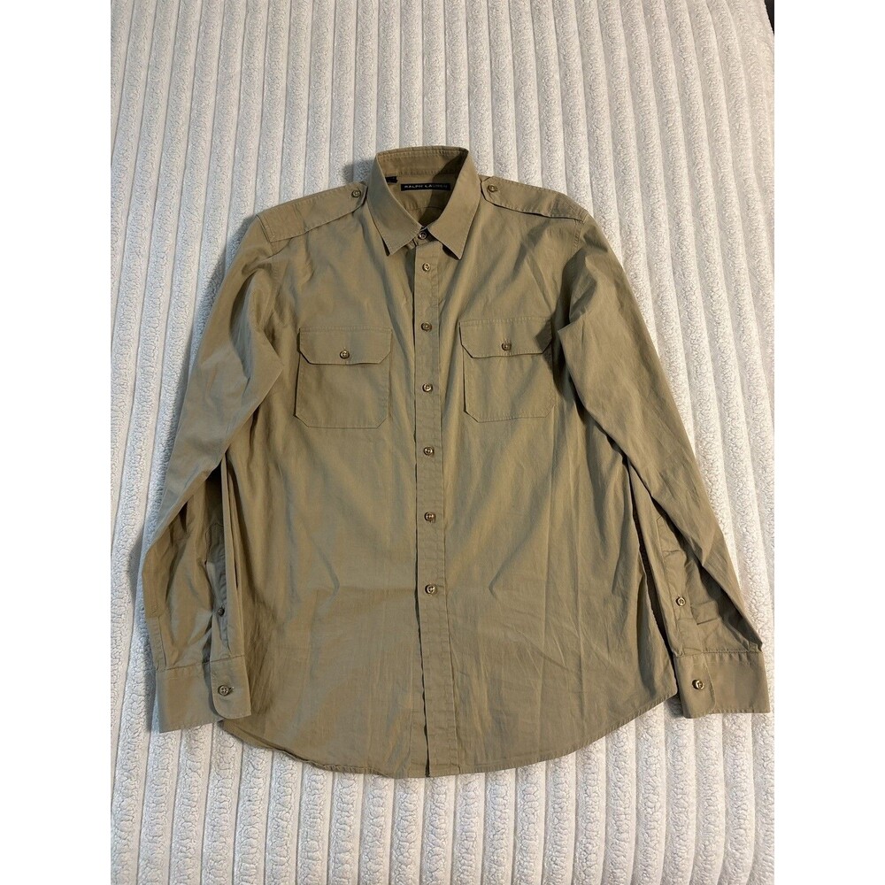 Ralph Lauren Black Label Long sleeve button down epaulette shirt men large brown